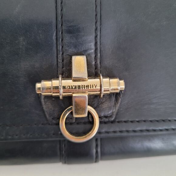Givenchy Envelope Card Bill Holder Black Wallet Leather Vintage Clasp Large - Picture 10 of 15